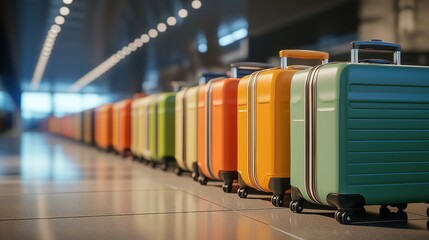 Suitcases ready for adventure in a bustling terminal, capturing the essence of travel and exploration