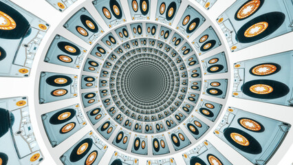 vintage audio tape cassette in an infinite depth spiral descending effect animation