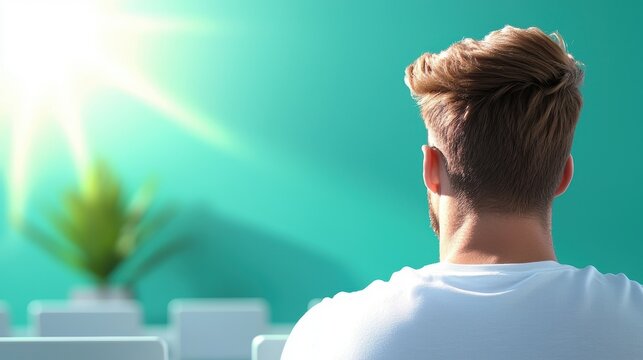 Modern Classroom with Desks and Chairs A teacher addressing students in a modern classroom, utilizing interactive technology and engaging teaching methods.