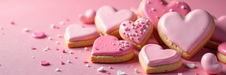 Obraz premium Pastel glazed heart cookies, Valentine's Day treat, yummy, yellow, sweettreat