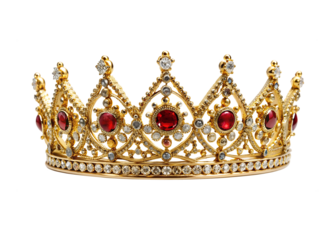 Diamond studded gold crown isolated on white background as transparent PNG. GENERATIVE AI