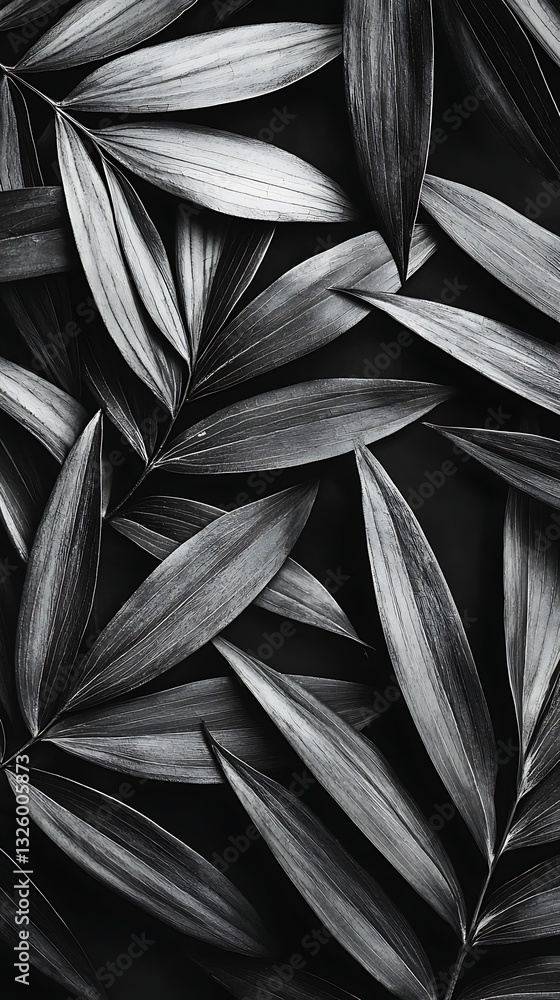 Poster a close-up of dark, textured leaves arranged in a pattern, creating a natural and calming aesthetic 