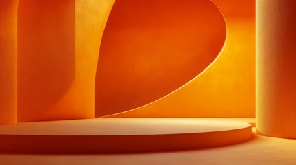 48.A richly textured abstract orange setting with a sleek platform for product display. Smooth gradients, subtle patterns, and dynamic lighting create an elegant and contemporary atmosphere.