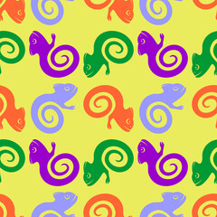 Seamless pattern with cartoon Chameleon. Vector illustration