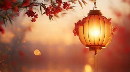 Obraz premium Illuminated Lantern Hanging Amidst Blossoming Branches