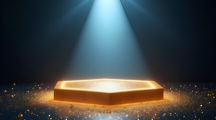 Golden Glowing Stage – Illuminated Podium with Spotlight