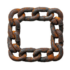 Fototapeta premium Rusty chain square with a weathered and aged metal surface, isolated on transparent bckground 
