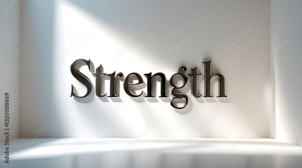 Poster strong typography of the word strength with shadows in a minimalistic space