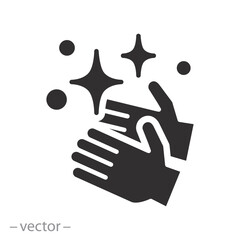 Fototapeta premium care and hygiene for hand, sanitizer, clean shiny hands icon, flat vector illustration