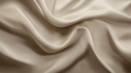 Fototapeta premium Close-up of beige silk fabric with soft, flowing drapes and subtle texture.