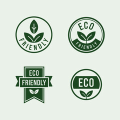 Collection of eco-friendly logos and badges with leaves
