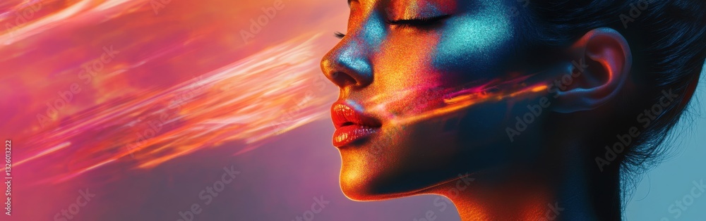Poster glowing woman with vibrant colors in a conceptual visualization during twilight hours