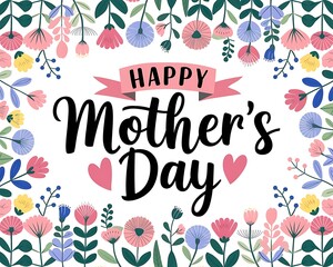 Heartfelt Wishes: "Happy Mother's Day" beautifully scripted amidst an enchanting floral arrangement, conveying love, appreciation, and celebration for mothers everywhere.