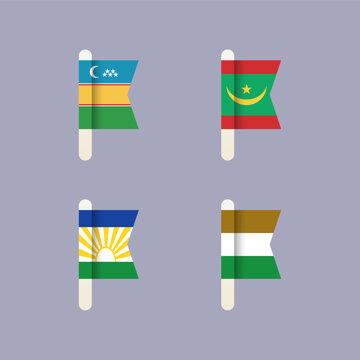 National flags of the world, Republic of Transkei, Lebowa, Republic of Karakalpakstan, Mauritania, set flat vector icons
