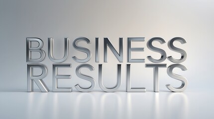 Business results displayed in sleek silver typography against a simple background