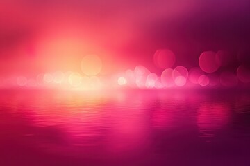 Low Angle Bokeh Reflection Abstract Pink and Orange Hues, Blurred Lights on Water, Dreamy Background, Ethereal, Serene, Liquid Surface.