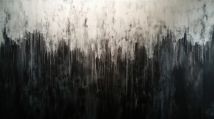 Close-up on an intricate black-and-white abstract canvas. Rich textures weave through shadowy depths, evoking mystery and emotion in every stroke