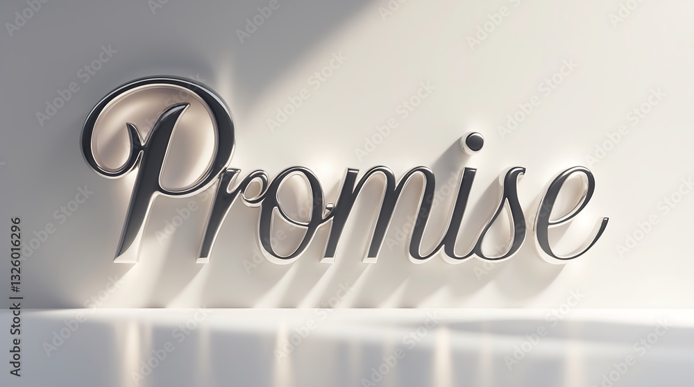 Aufkleber elegant typography of 'promise' with soft shadows on a neutral background