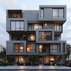 Fototapeta premium Unique building design with geometric metal and glass elements high resolution picture