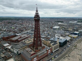 Obraz premium Aerial view of Blackpool Tower and cityscape.