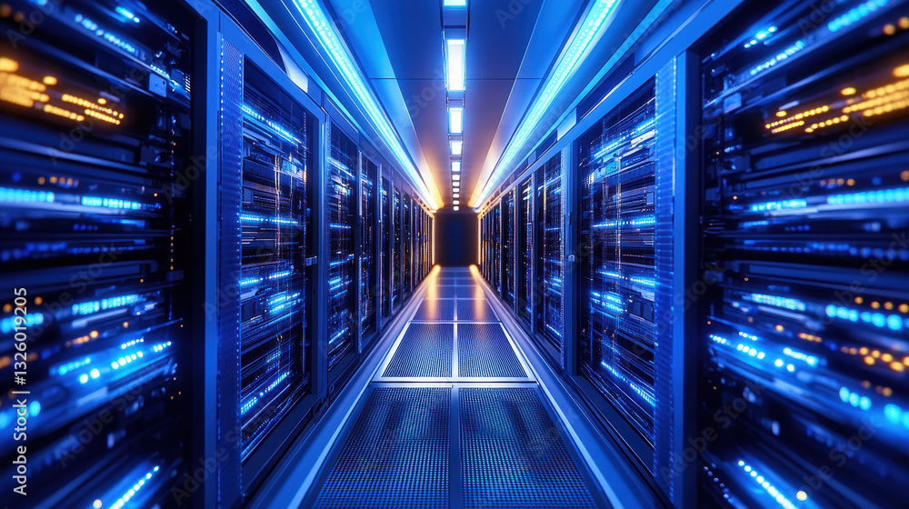 Aufkleber high-tech data center with rows of advanced server cabinets