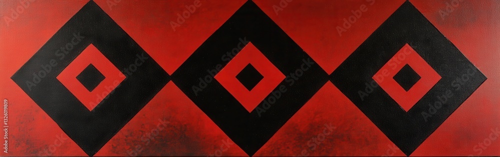 Poster bold geometric design featuring diamonds in red and black colors with striking contrast and modern a