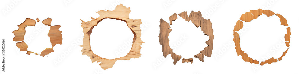 Poster a series of circular, torn paper pieces in varying sizes and textures, showcasing a range of natural