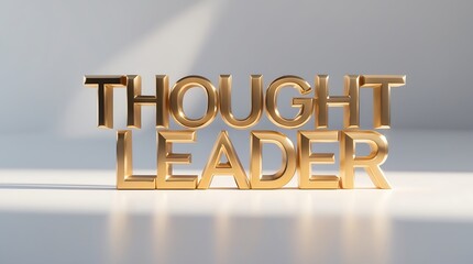Gold text spelling out thought leader on a light surface with soft shadows