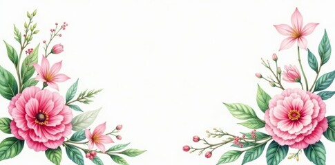 Naklejka premium Delicate pink & green watercolor floral bouquets, lush blooms , tulip, lily