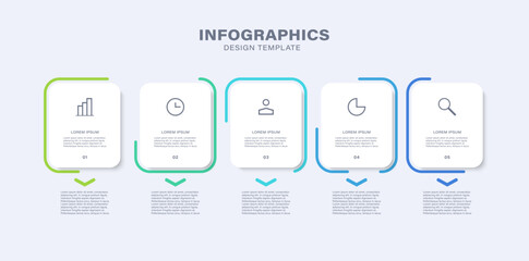 Vector business or marketing infographic template with 5 steps and line icons