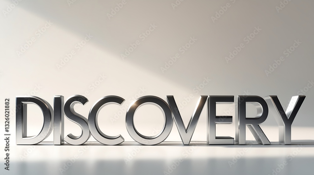 Poster metallic letters spelling discovery on a simple background illuminated by soft light