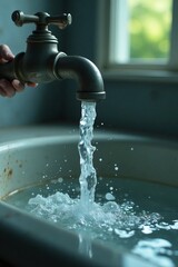 Conceptual image of money flowing from water tap, finance, banknotes