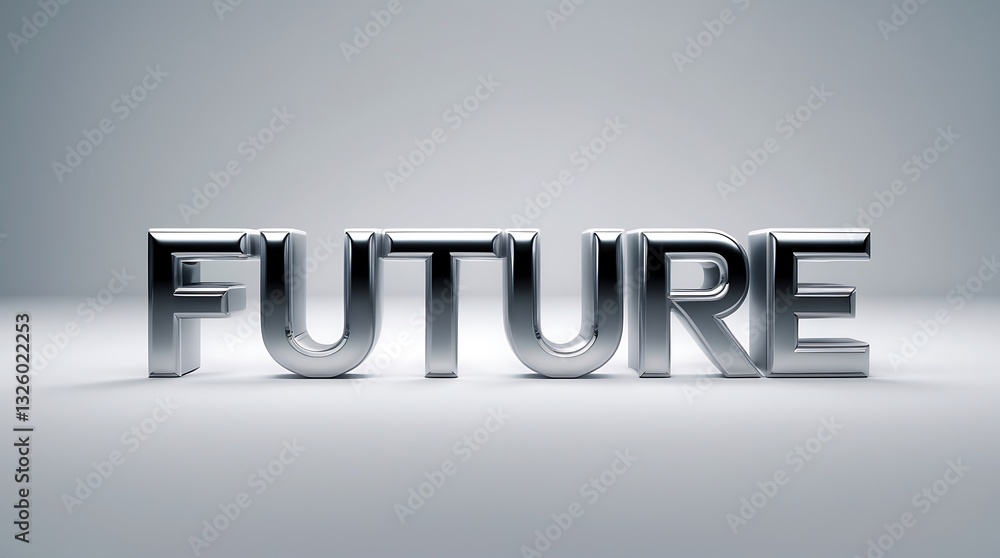 Poster modern metallic text representing the concept of future in a minimalist setting