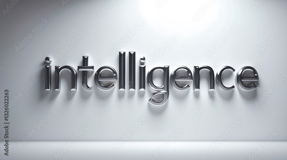Poster modern metallic typography spelling intelligence in a minimalistic setting