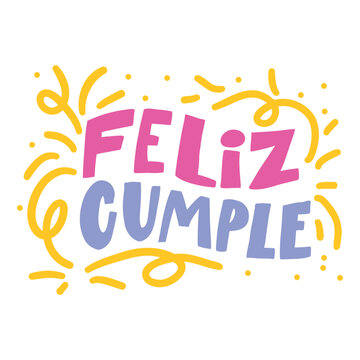A festive "Feliz Cumple" birthday design with colorful lettering and confetti accents.