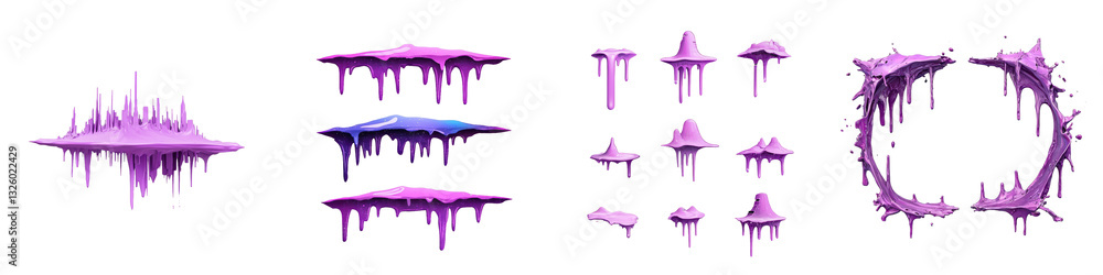 Poster abstract sound wave patterns displayed in pink hues, showcasing various shapes and forms.