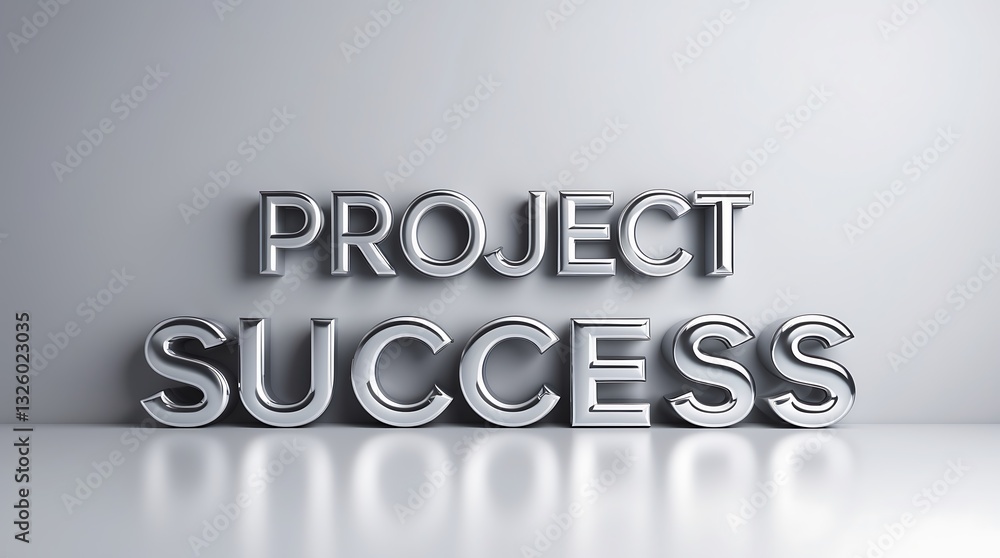 Poster modern metallic typography displaying project success on a minimalist background