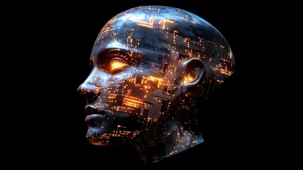 Futuristic Human Head Technology Concept with Glowing Elements