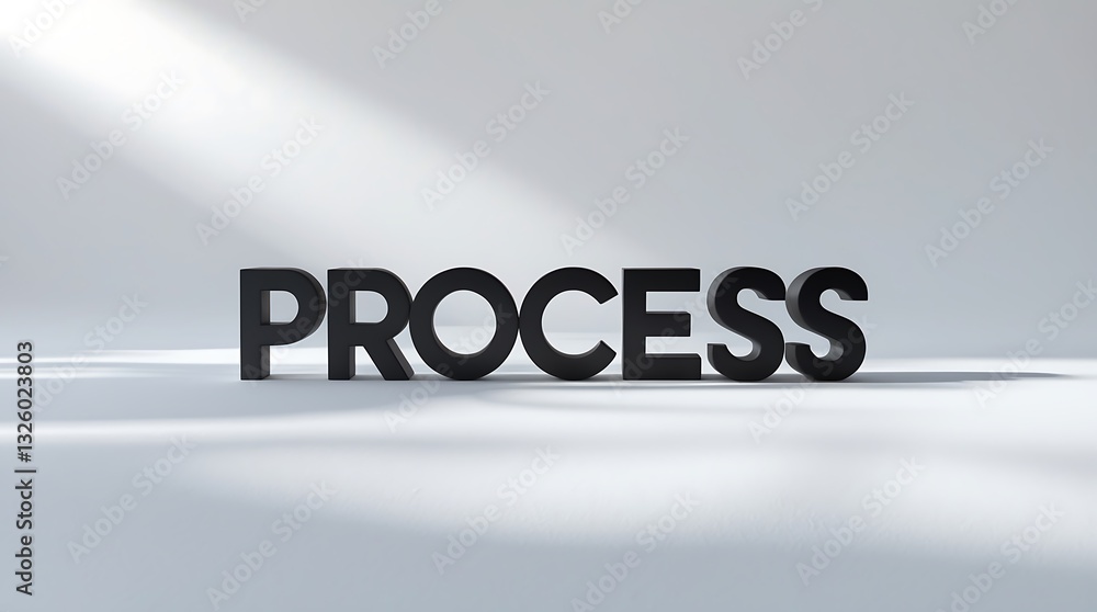 Poster modern typographic display of word 'process' with soft light and shadow effects