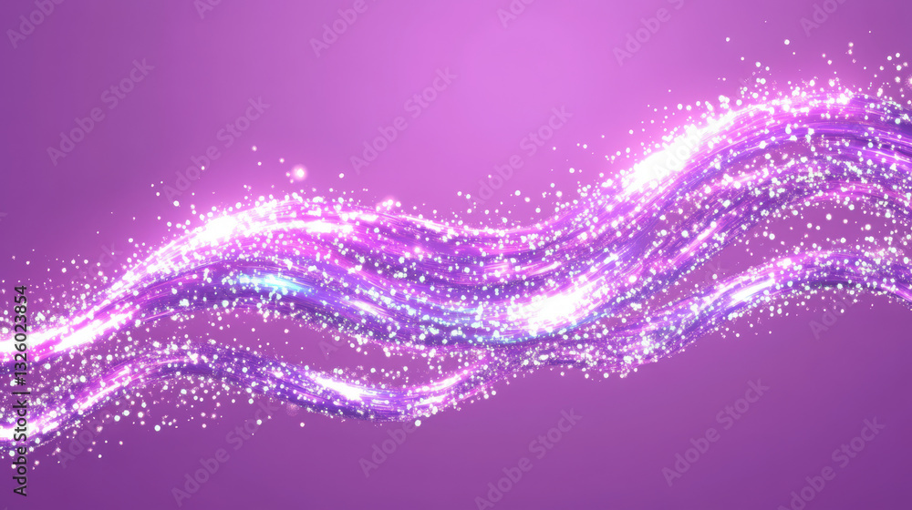 Aufkleber vivid purple waves with sparkling glitter and flowing light streaks creating a dynamic abstract aest