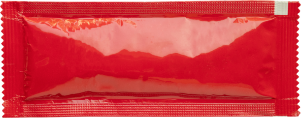 Blank red foil tomato ketchup sauce sachet package isolated on white background