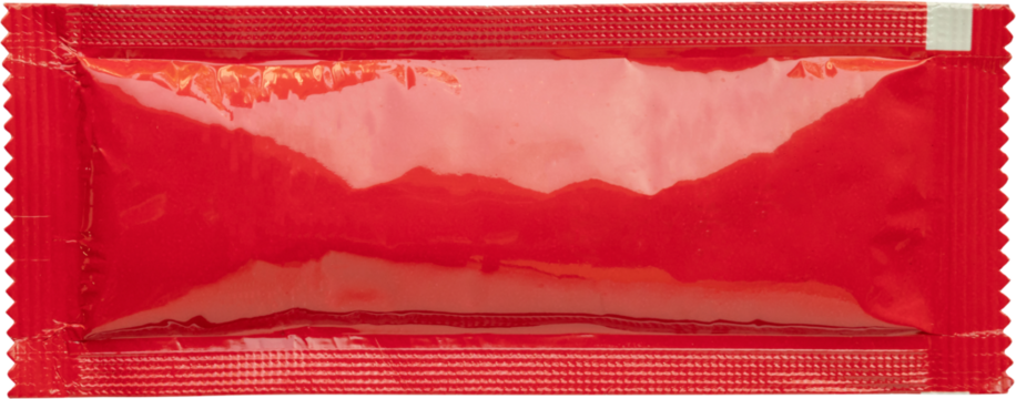 Blank red foil tomato ketchup sauce sachet package isolated on white background