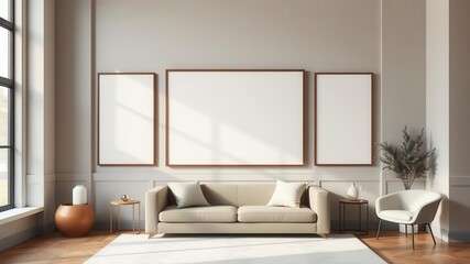 Fototapeta premium A modern wall art mockup featuring clean lines and minimalist design, styled in a lifestyle setting, modern, decor, clean