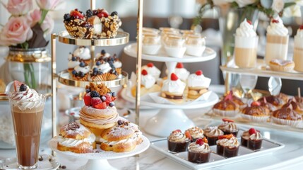 Naklejka premium Assorted Delicious Desserts and Pastries on Elegant Display Table