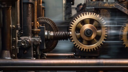 Fototapeta premium A close-up of industrial machinery in motion, gears and pistons in sharp focus, showing the precision and complexity. digital