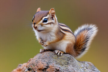Obraz premium a chipmunk perched on top of a rock,