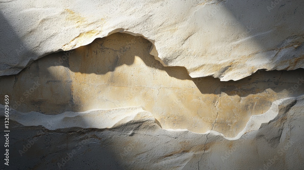 Aufkleber wall art design featuring textured rock formation with natural light highlighting shadows and contou