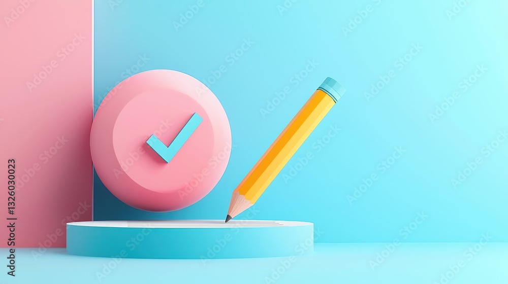 Aufkleber pencil with checkmark a pencil pointing to a checkmark on a to do list, signifying task completion a