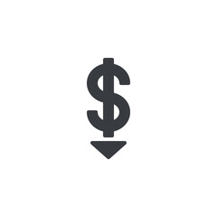 A dollar sign with a downward arrow vector icon