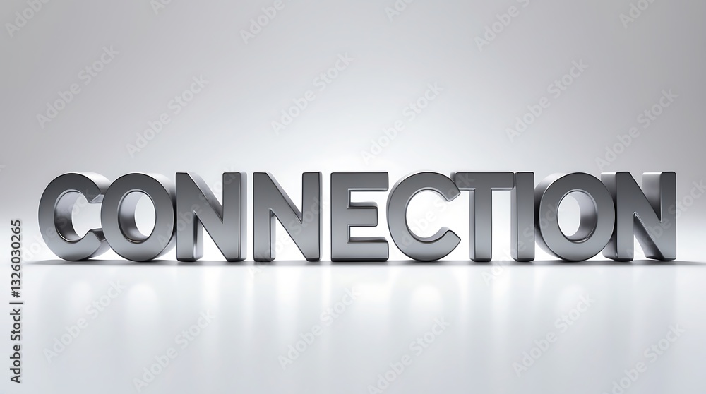 Poster connection in bold metallic letters shines on a smooth surface with light reflections